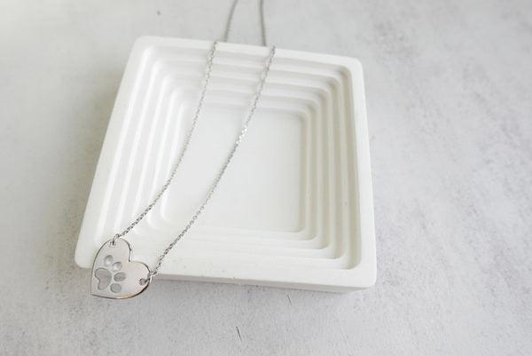 Zilveren hart poot ketting met hanger