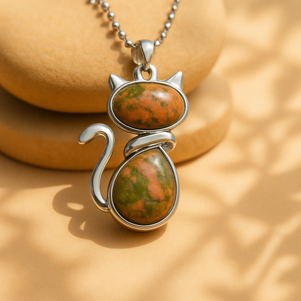 Ketting met kattenhanger van natuursteen