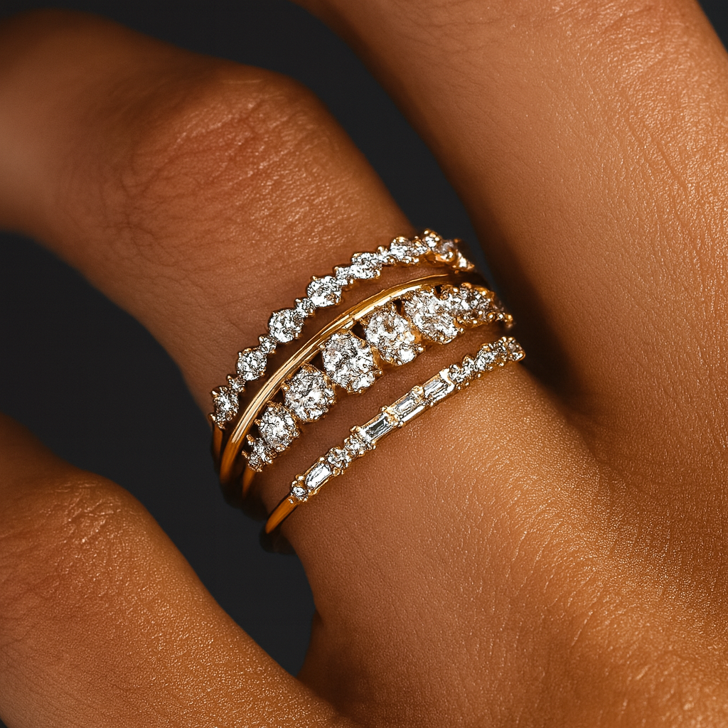 Vintage gouden zirconia ring set.