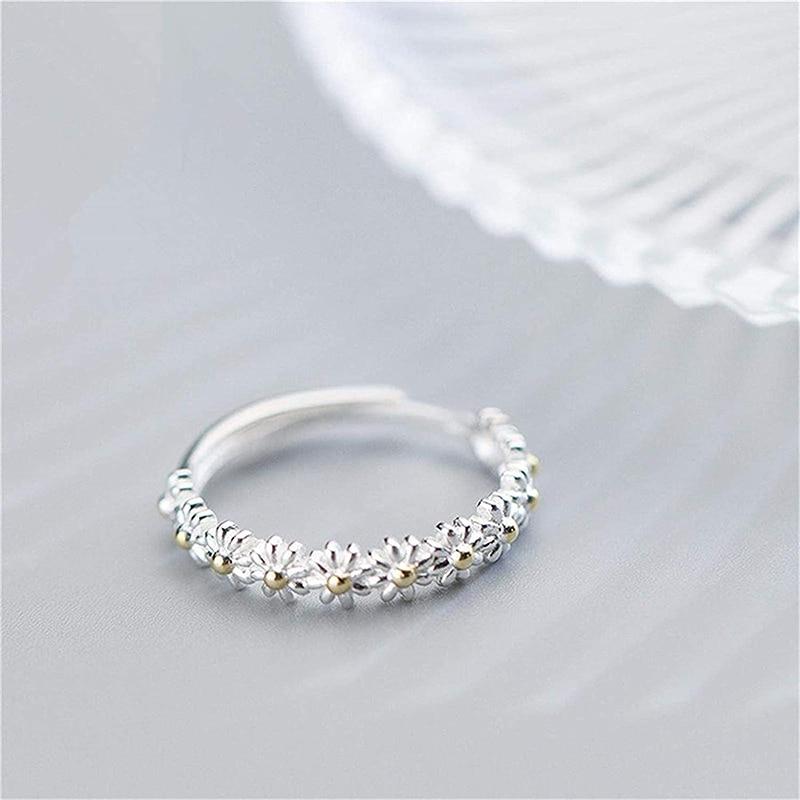 Verstelbare Zilveren Daisy Ring – Handgemaakte Emaille