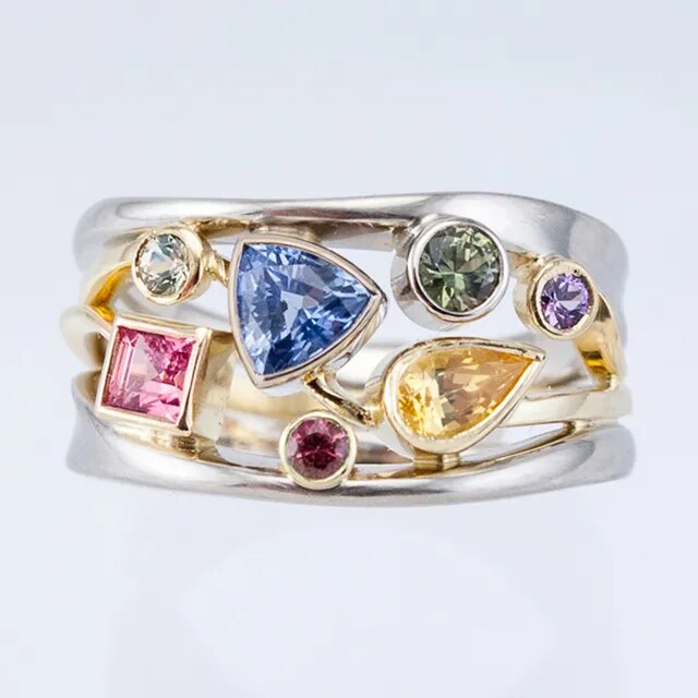Vintage kleurrijke zirconia ring.