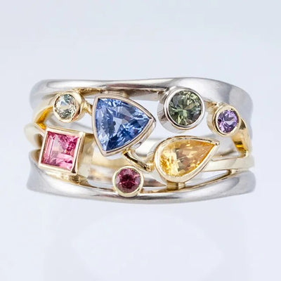 Vintage kleurrijke zirconia ring.