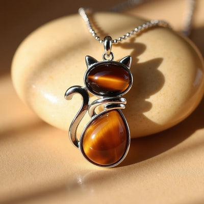 Ketting met kattenhanger van natuursteen