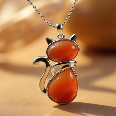 Ketting met kattenhanger van natuursteen