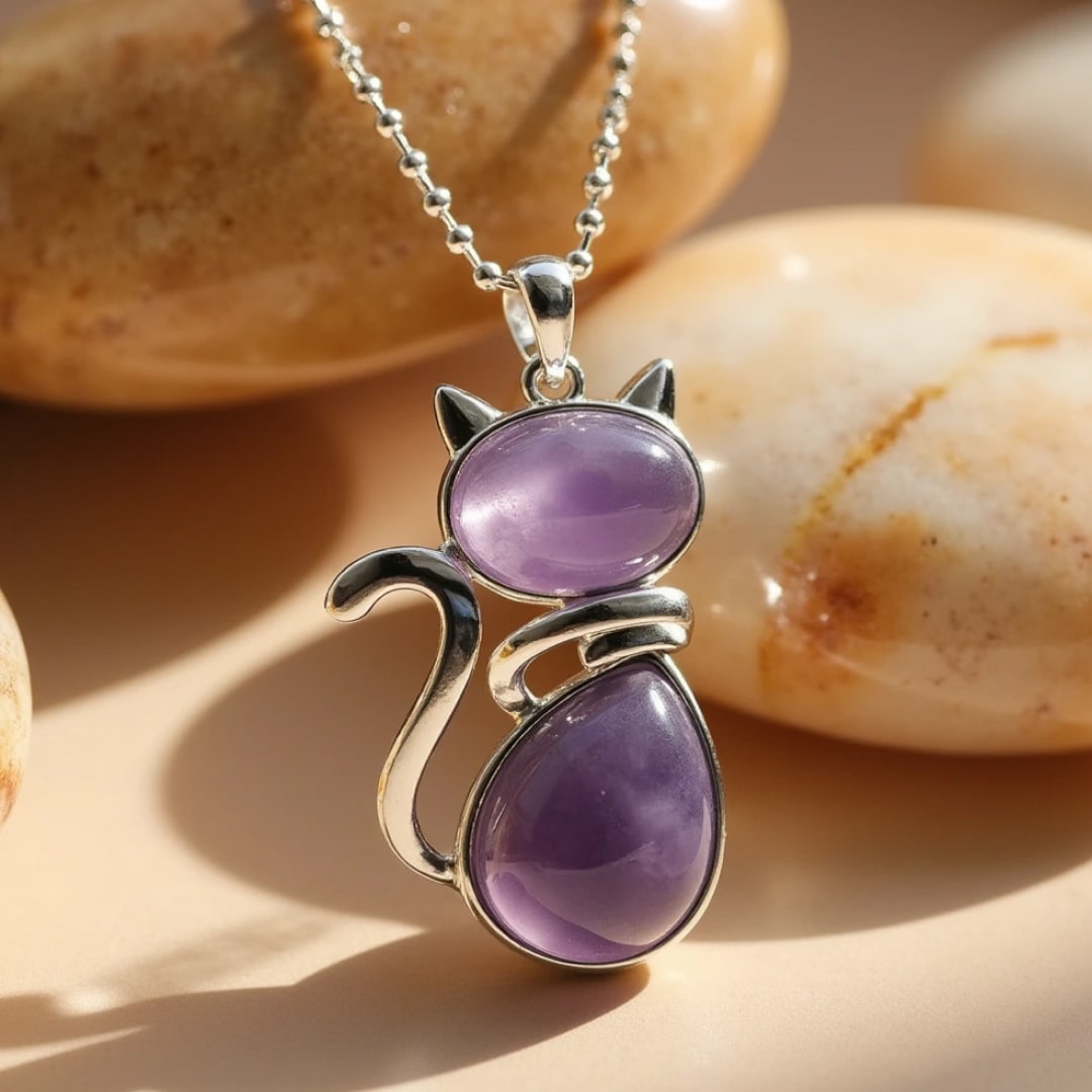 Ketting met kattenhanger van natuursteen