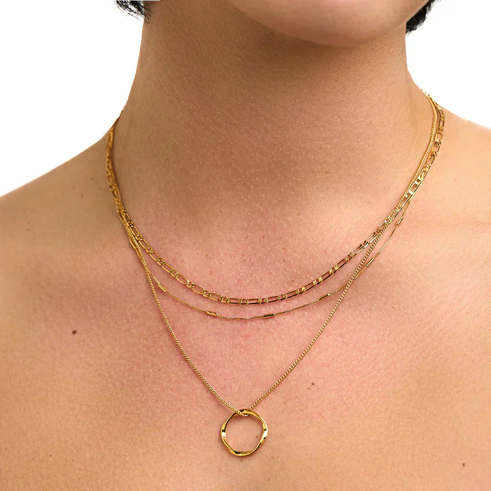 Open cirkel drie-rijige ketting | Goud