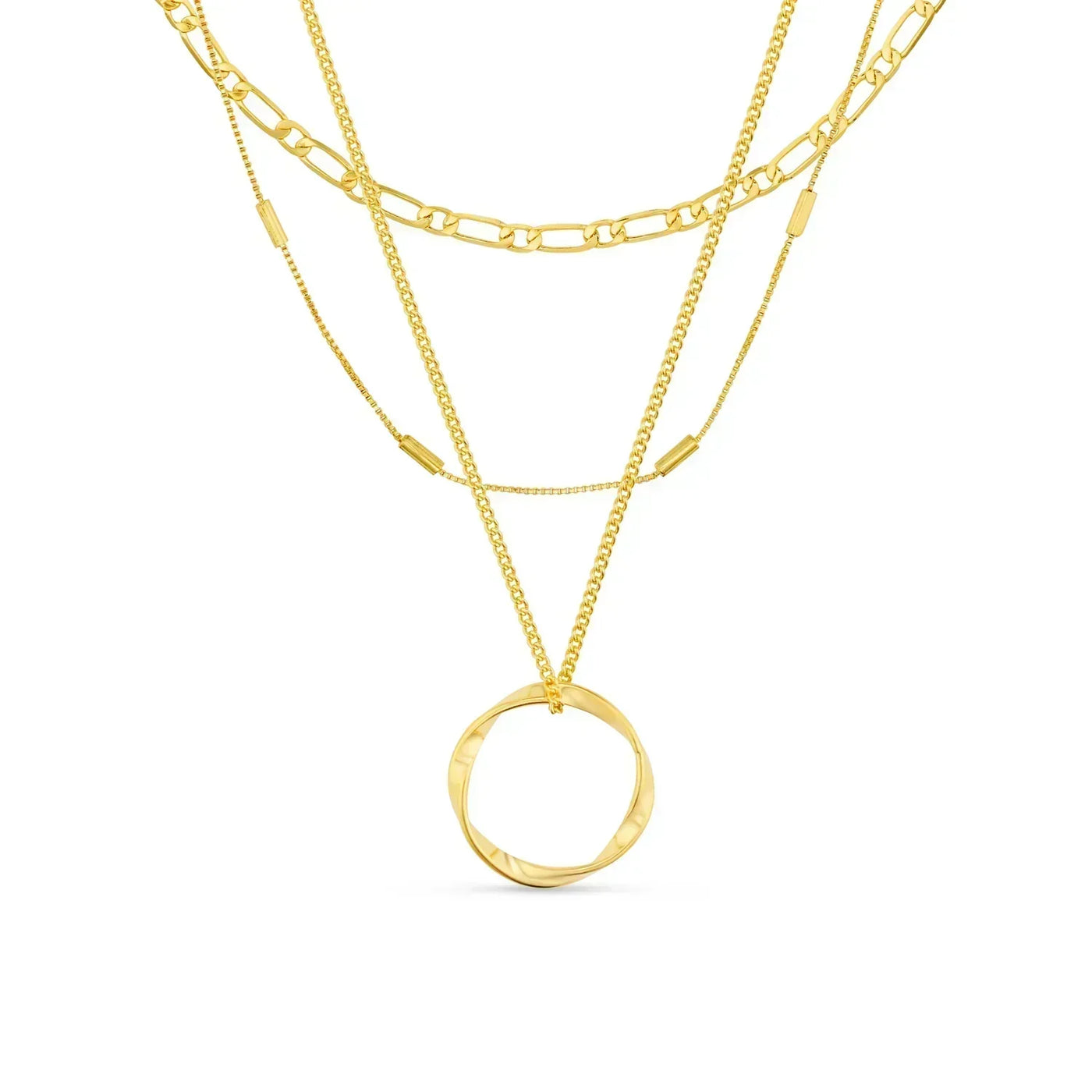Open cirkel drie-rijige ketting | Goud