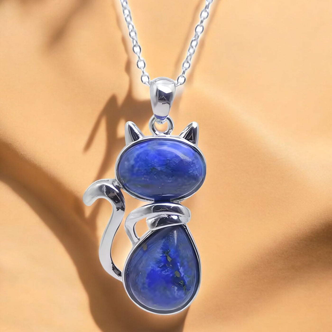 Ketting met kattenhanger van natuursteen