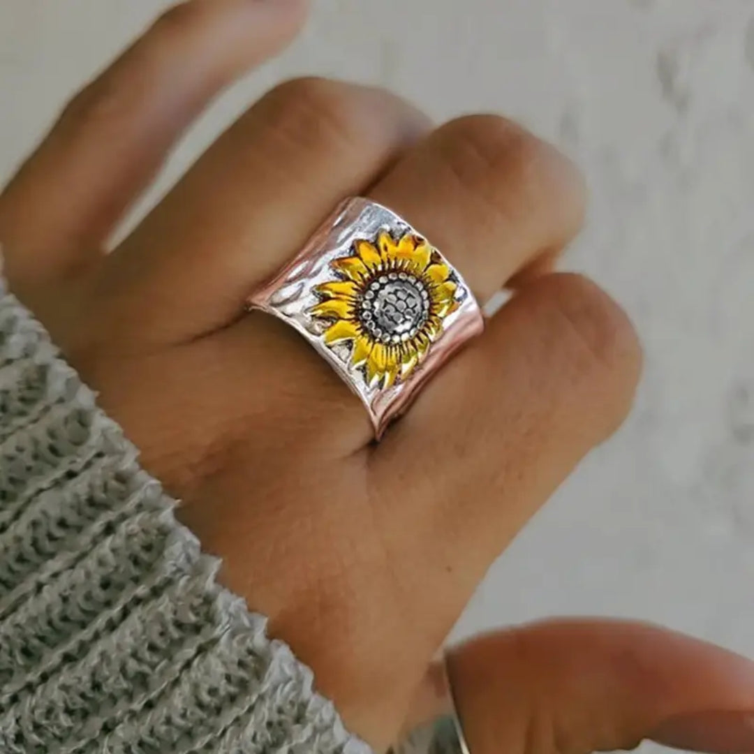 Zonnebloempad Zilveren Ring