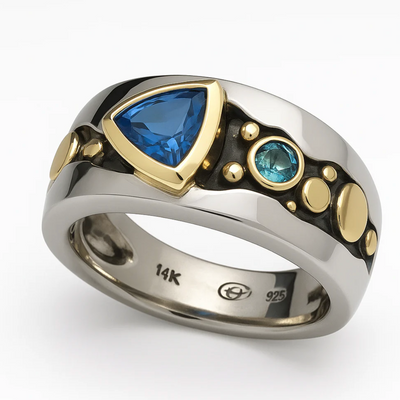 Vintage blauwe zirconia boho ring.
