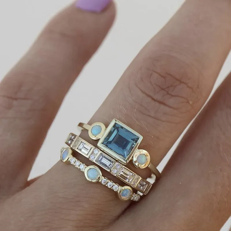 Ocean - Vintage blauwe kristallen ring set.