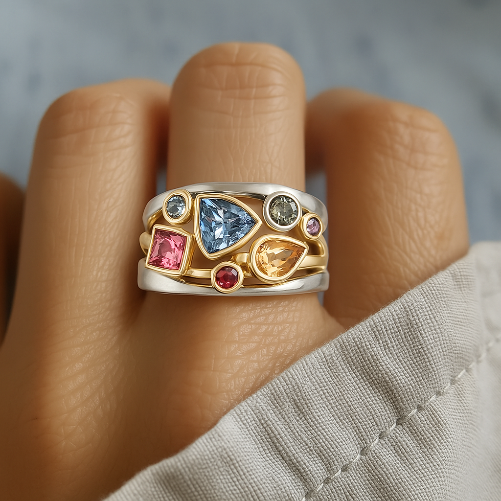 Vintage kleurrijke zirconia ring.