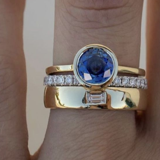 Vintage elegante blauwe zirkonia ringset