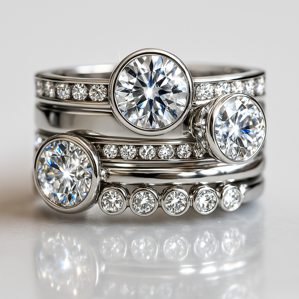 Elegante zilveren en kristallen ring.