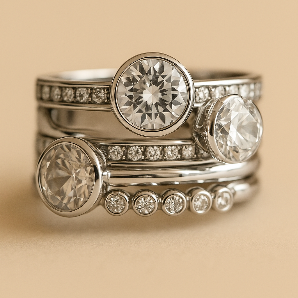Elegante zilveren en kristallen ring.
