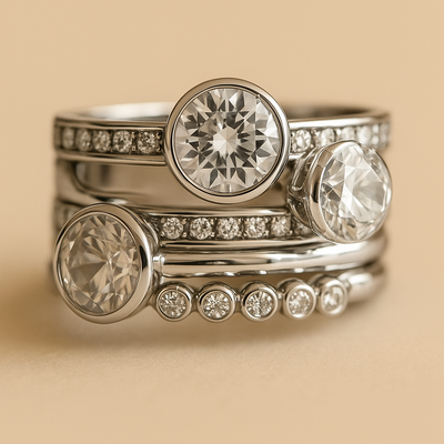 Elegante zilveren en kristallen ring.