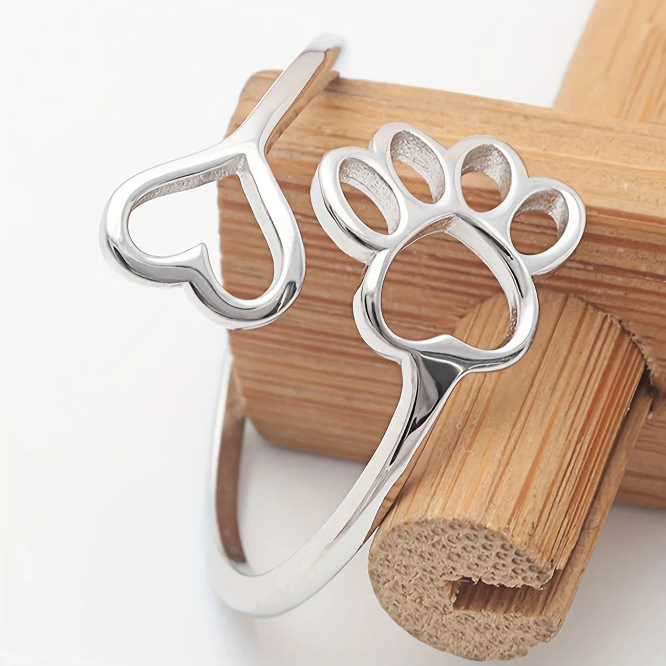 Handgemaakte pootafdruk hart ring