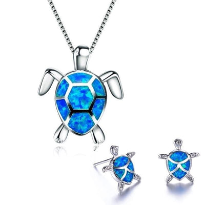 Zeewierschildpad-set – Zilveren ketting en oorbellen