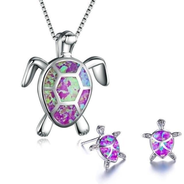 Zeewierschildpad-set – Zilveren ketting en oorbellen